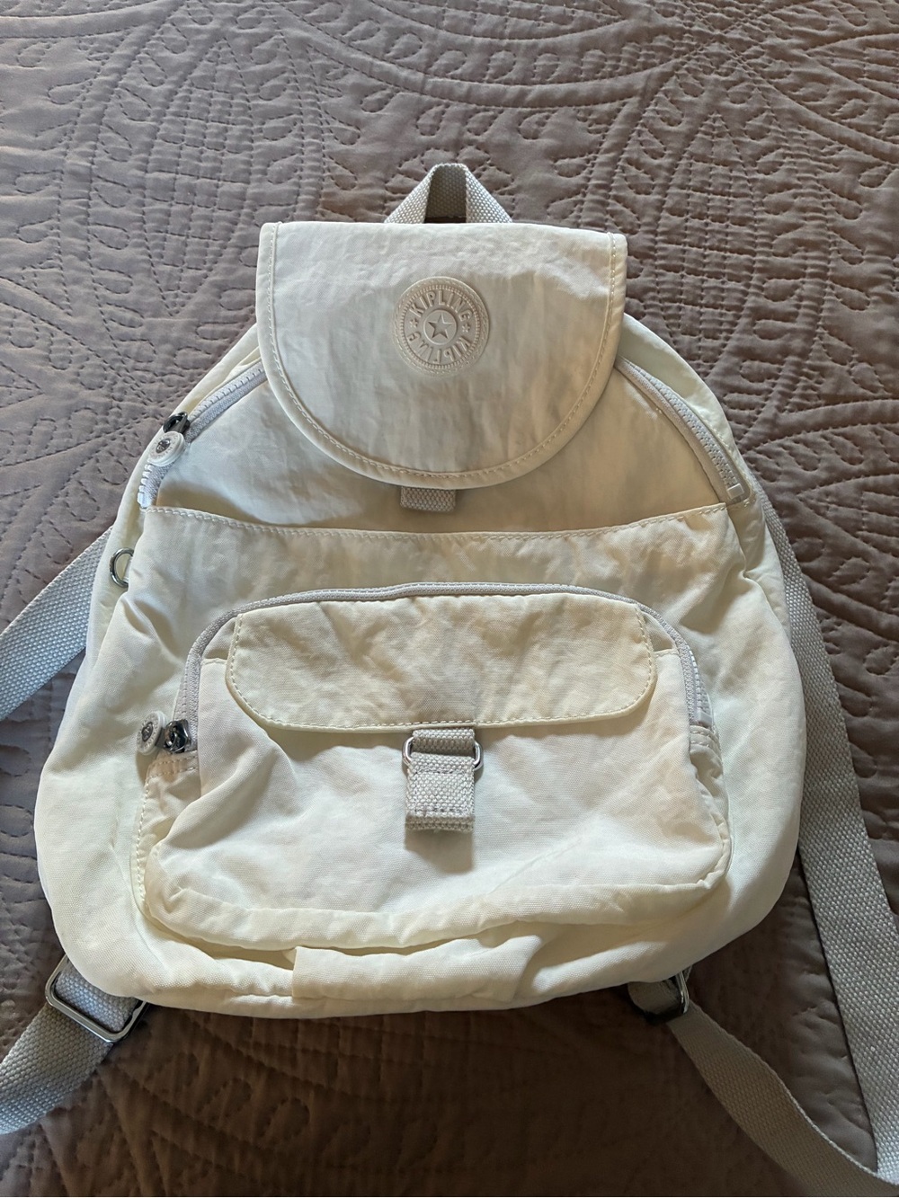 Kipling Off-White Nylon Backpack with Front Pocket